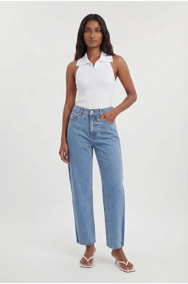 Petite Denim Panelled Barrel Leg Jean