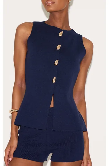 Navy Compact Knitted Mini Short