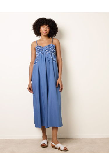 Palm Tree Embroidery Smock Dress