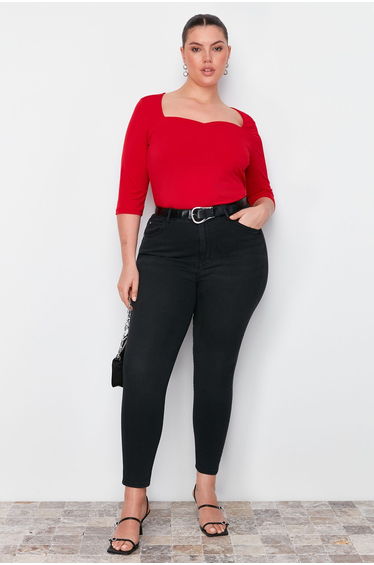 Red Heart Collar Body-Sitting Knitted Blouse TBBSS24AF00089