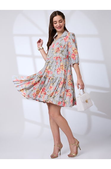Blue Floral Print Fusion Dress