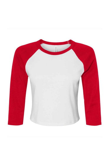 Bella + Canvas Womens/Ladies Raglan 3/4 Sleeve Crop T-Shirt - White/Red