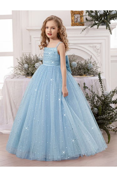 Girls Bow Detail Embellished Maxi Dress