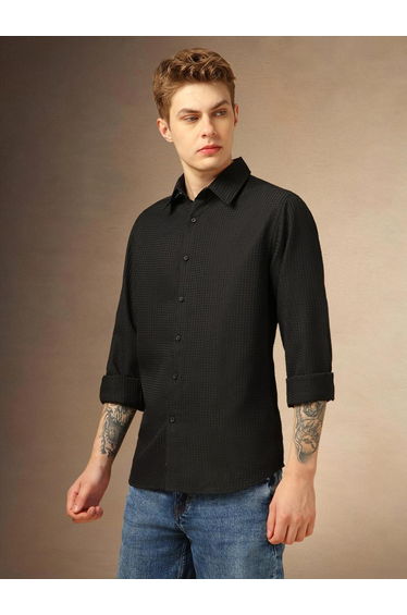Textured Button Down Collar Shirt
