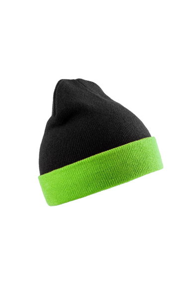 Result Genuine Recycled Unisex Adult Compass Beanie - Black/Lime Green