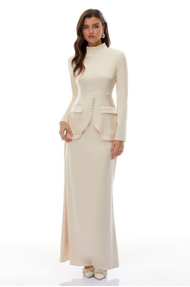 Roxanne Neutral Mock Neck Blouse & Mermaid Skirt Set