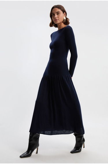 Petite Wool Blend Sheer Knitted Skirt Dress