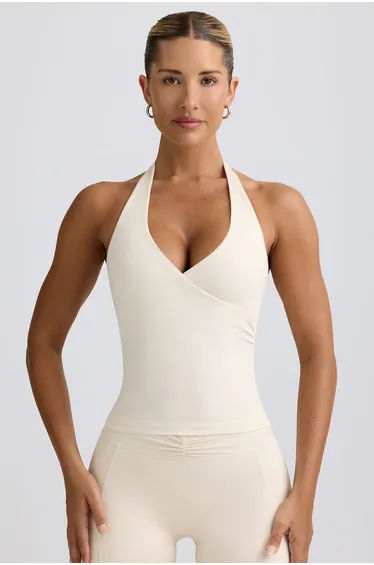 Wrap Halterneck Tank Top in Ivory Marl