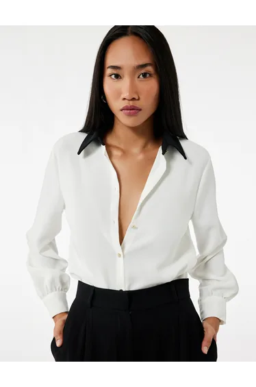 قميص قطن بيج بأكمام طويلة