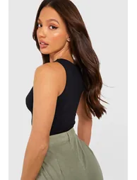 Tall Basic Cotton Blend Racer Vest Top - black - 2