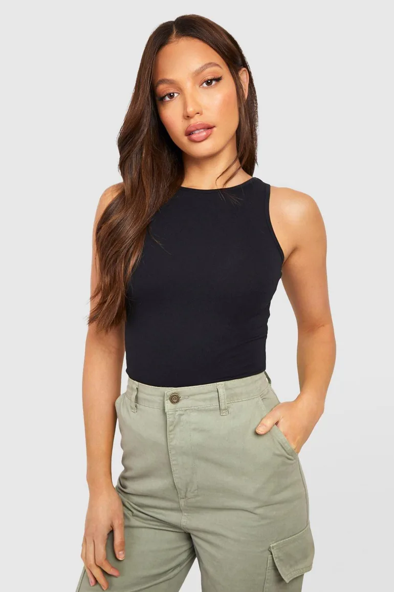 Tall Basic Cotton Blend Racer Vest Top - black - 3