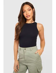 Tall Basic Cotton Blend Racer Vest Top - black - 3
