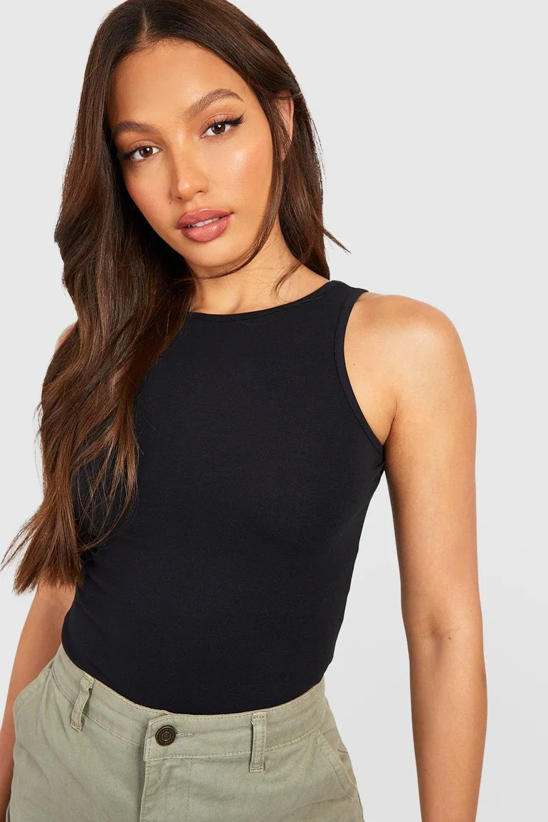 Tall Basic Cotton Blend Racer Vest Top - black - 1