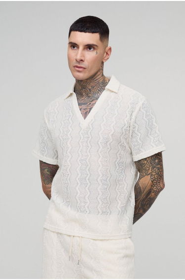 Tall Zig Zag Crochet Rugby Shirt - ecru