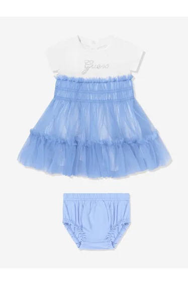 Guess Baby Girls Mixed Fabric Dress in Blue