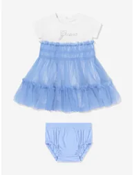 Guess Baby Girls Mixed Fabric Dress in Blue