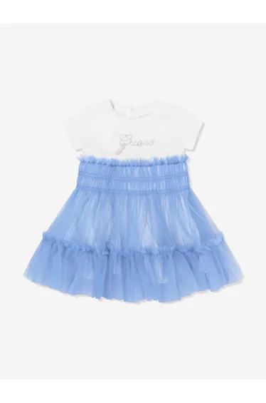 Guess Baby Girls Mixed Fabric Dress in Blue