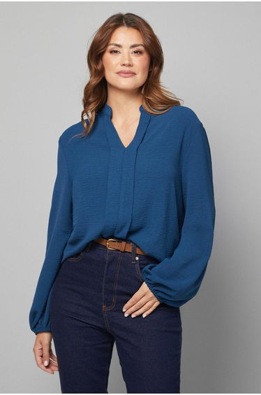 Collarless Woven Blouse