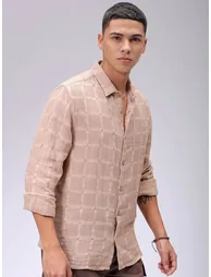 Men Beige Regular Fit Checked Shirt - 3