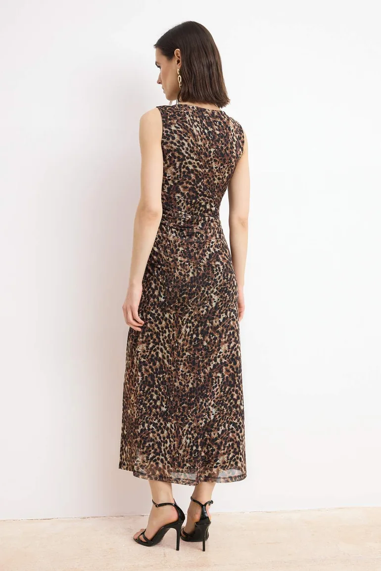 Multi Color Animal Bodycon Boat Neck Sleeveless Tulle Knitted Dress - 3