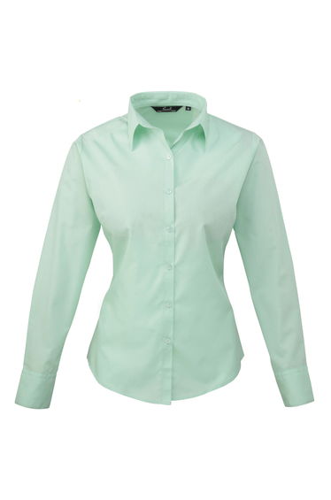 Premier Womens/Ladies Poplin Long Sleeve Blouse / Plain Work Shirt - Aqua