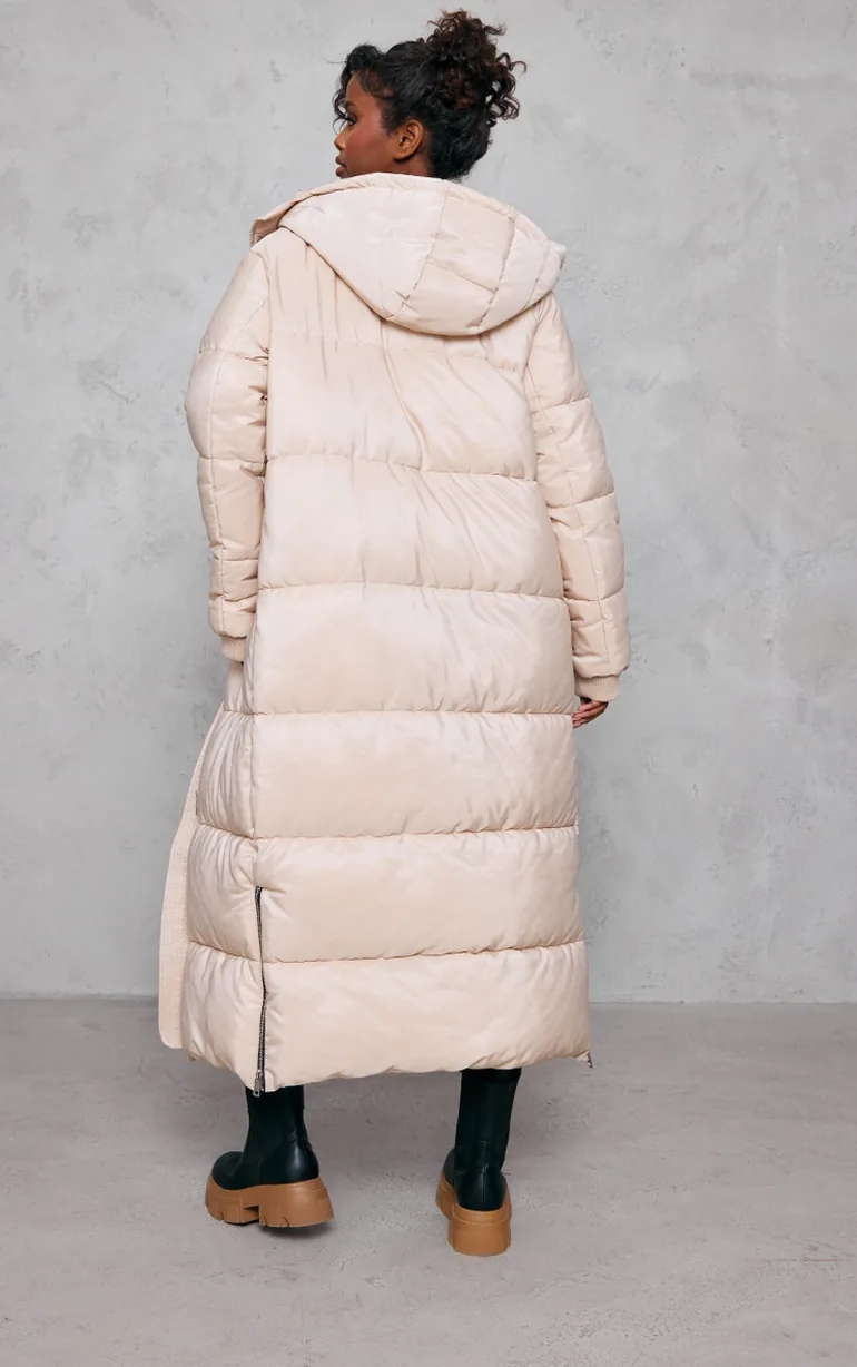 PRETTYLITTLETHING Stone Text Front Maxi Puffer Coat - 1