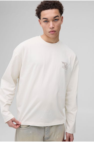 Oversized Boxy Varsity Heavyweight Long Sleeve Sweatshirt - ecru