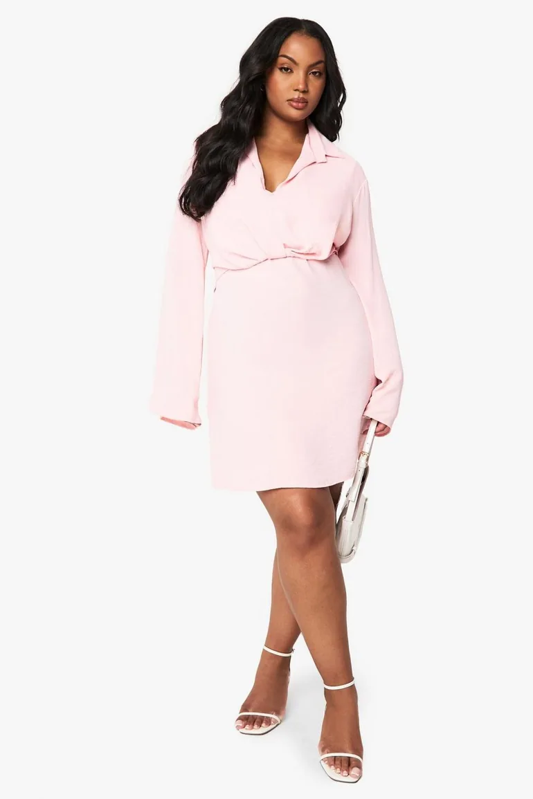plus size pink shift dress Plus Hammered Twist Front Shift Dress