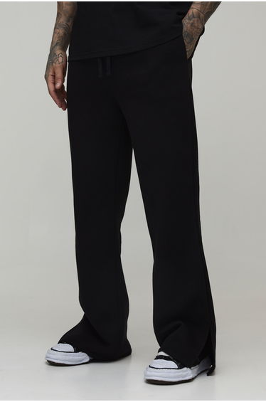 Tall Baggy Flared Fit Split Hem Joggers - black