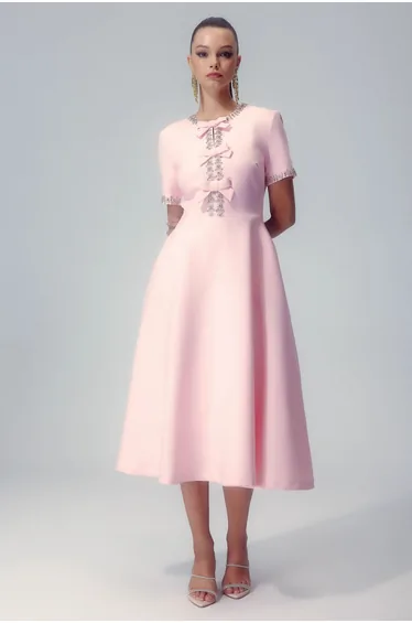 Zoe Bowknot Crystal-embellished Midi Dress