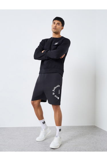 Men Black Graphic Print Shorts