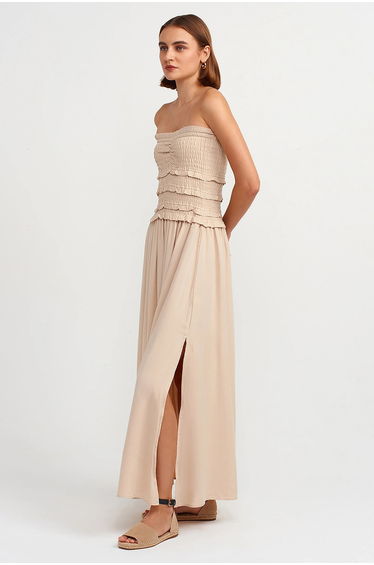 DILVIN Strapless Shirred Maxi Dress