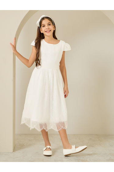Girls White Lace Short Sleeve Dress