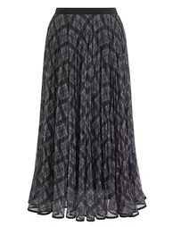 Retro Plaid Crinkle Gathered Mesh Maxi Skirt in Grey for Coffee Date & Art Gallery Visit - 1