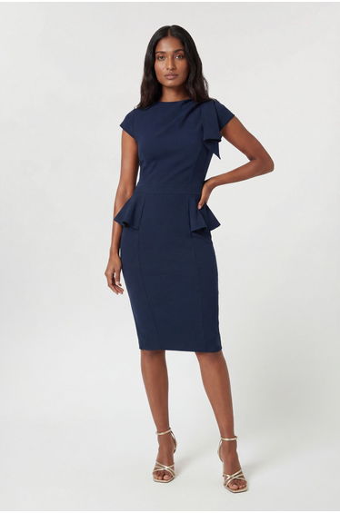 Structured Ruched Detail Midi Dress