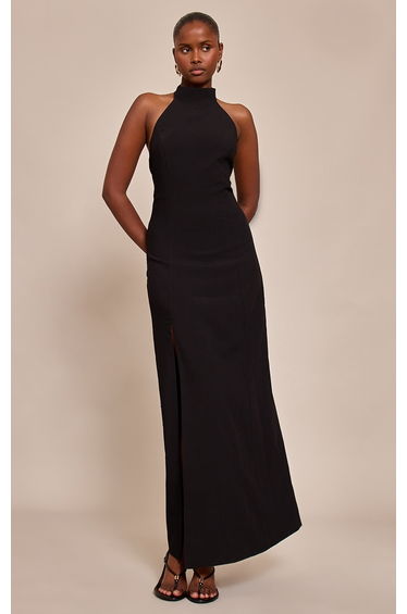 Black Tailored Halterneck Sleeveless Maxi Dress
