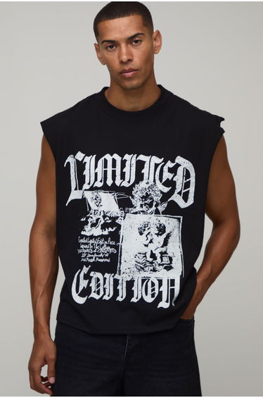 Black Oversized Boxy Renaissance Print Tank - black