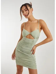 Cupped Ruched Mini Strappy Dress - 3