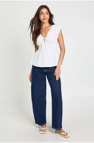 Shirred Waist Peplum Top - white