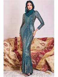 Goddiva Modesty Two Toned Sequin Maxi - Emerald Green