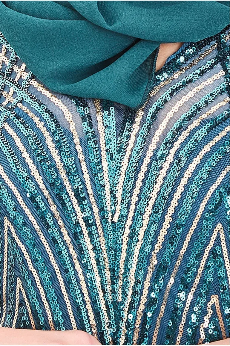 Goddiva Modesty Two Toned Sequin Maxi - Emerald Green - 3