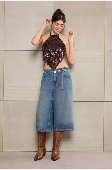 Brown Backless Sequin Party Bustier