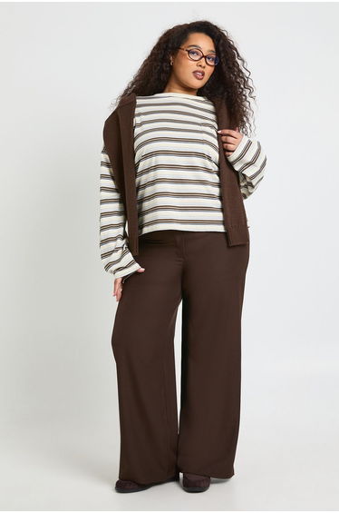 Plus Woven Pocket Detail Wide Leg Trouser - chocolate