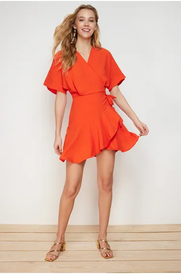 Orange Woven Mini Dress