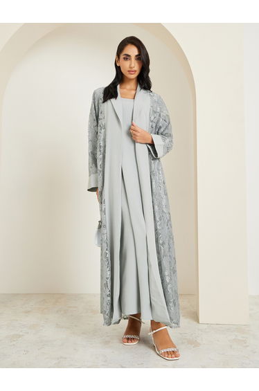 Women Lace Insert Abaya and Dress Modest Set