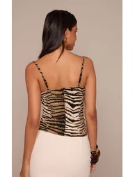 Tiger Print Satin Lace Bust Detail Cami Top - 1