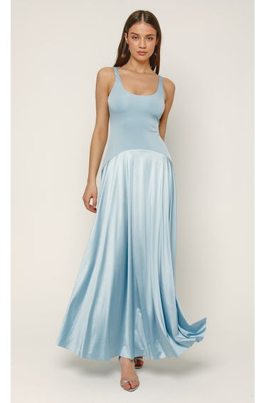 Baby Blue Curved Drop Waist Maxi Dress