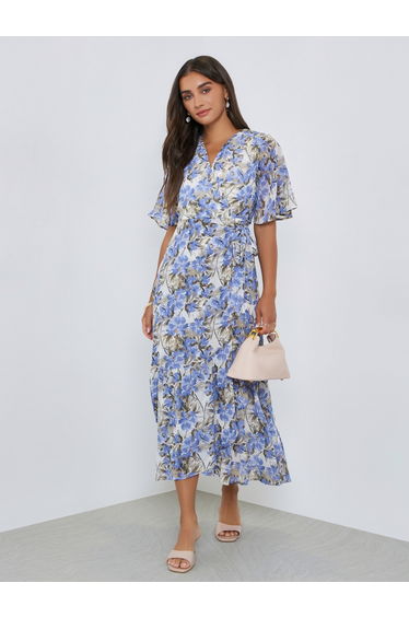 Blue Floral Maxi Wrap Dress