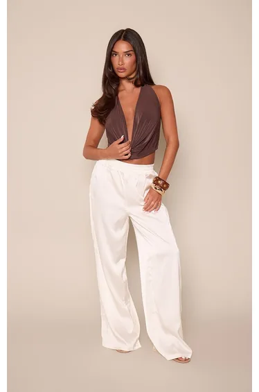 Cream Satin Lace Panel Trouser