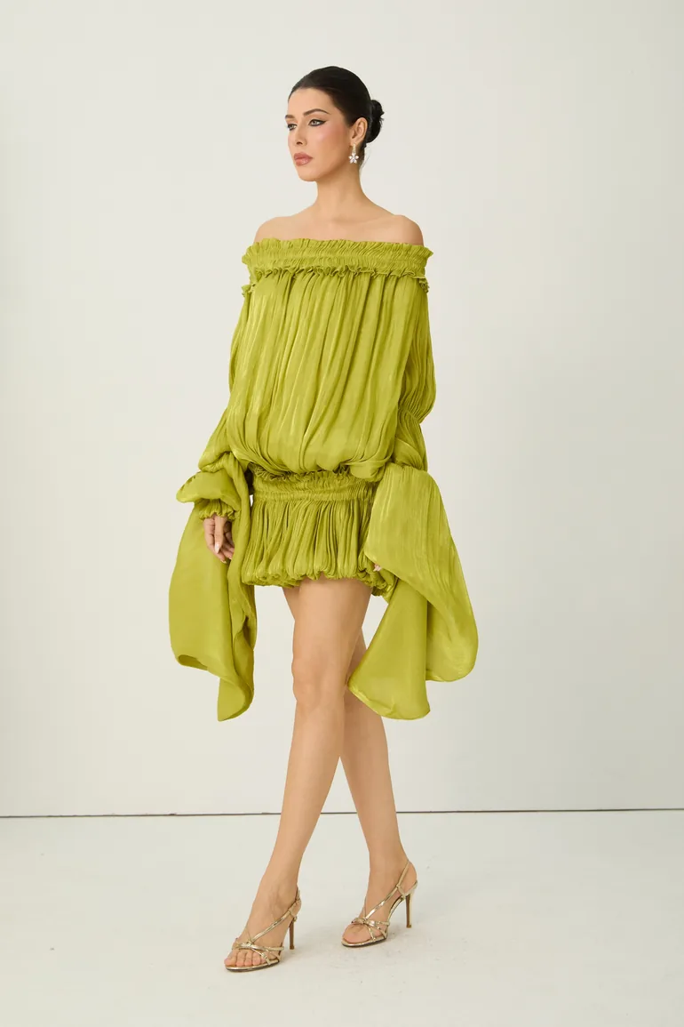 Want The Best Green Off Shoulder Ruffle Mini Dress - 3